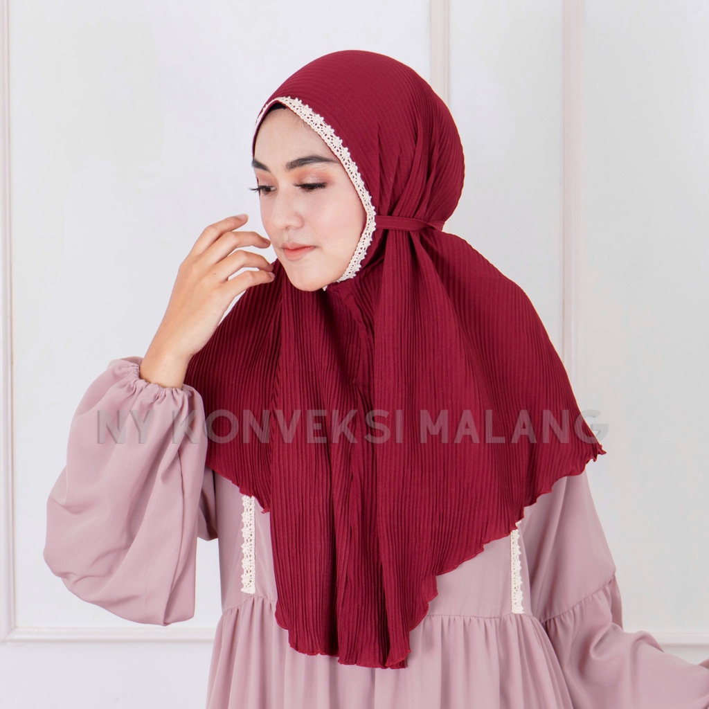 BERGO MARYAM PLISKET RENDA TALI / Bergo Maryam Plisket Lidi Diamond Renda Premium