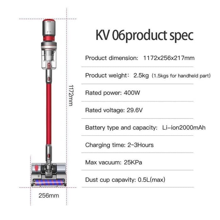 KURUMI KV-06 Cordless Stick Vacuum Cleaner with Bed &amp; Roller Mop Brush