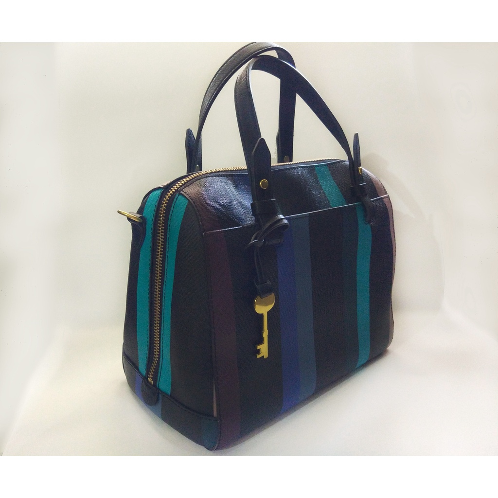 Tas Fossil Rachel Satchel Blue Multi Stripe Bag