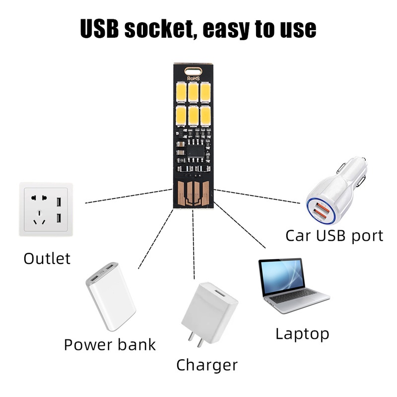 Lampu Malam LED Mini Portable USB Kontrol Sentuh Untuk Komputer / Buku / Gantungan Kunci / Camping / Outdoor