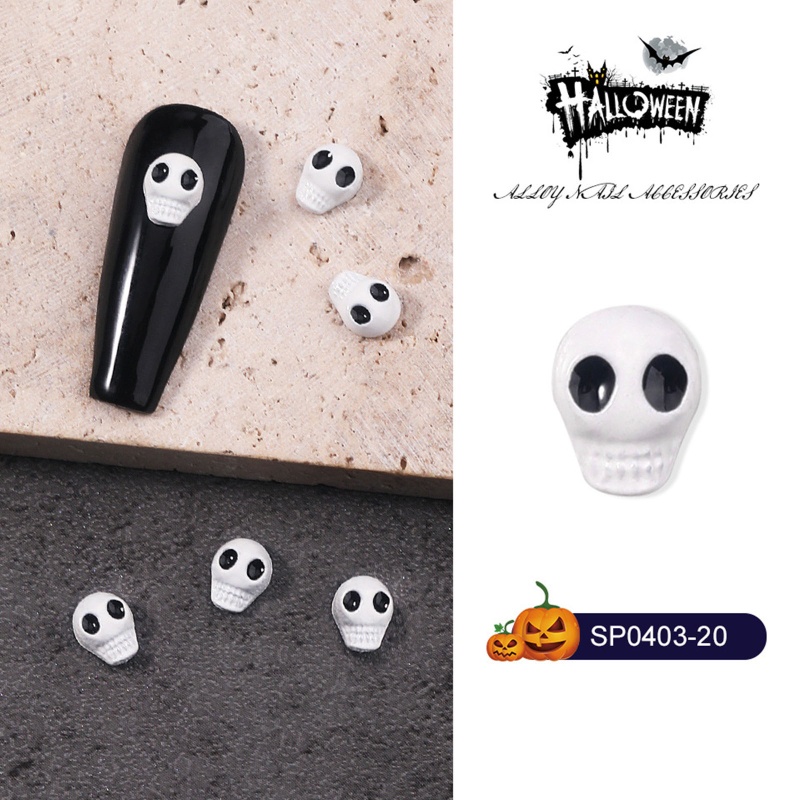 100pcs Charms Tengkorak Halloween 3D Gaya Vintage Dengan Berlian Imitasi Untuk Nail Art