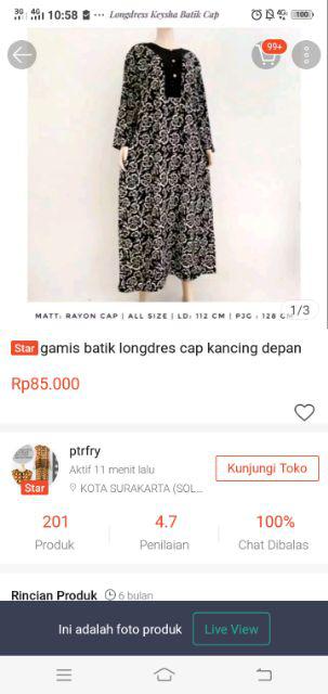 Gamis Batik Cap Solo Keysa Kancing Depan