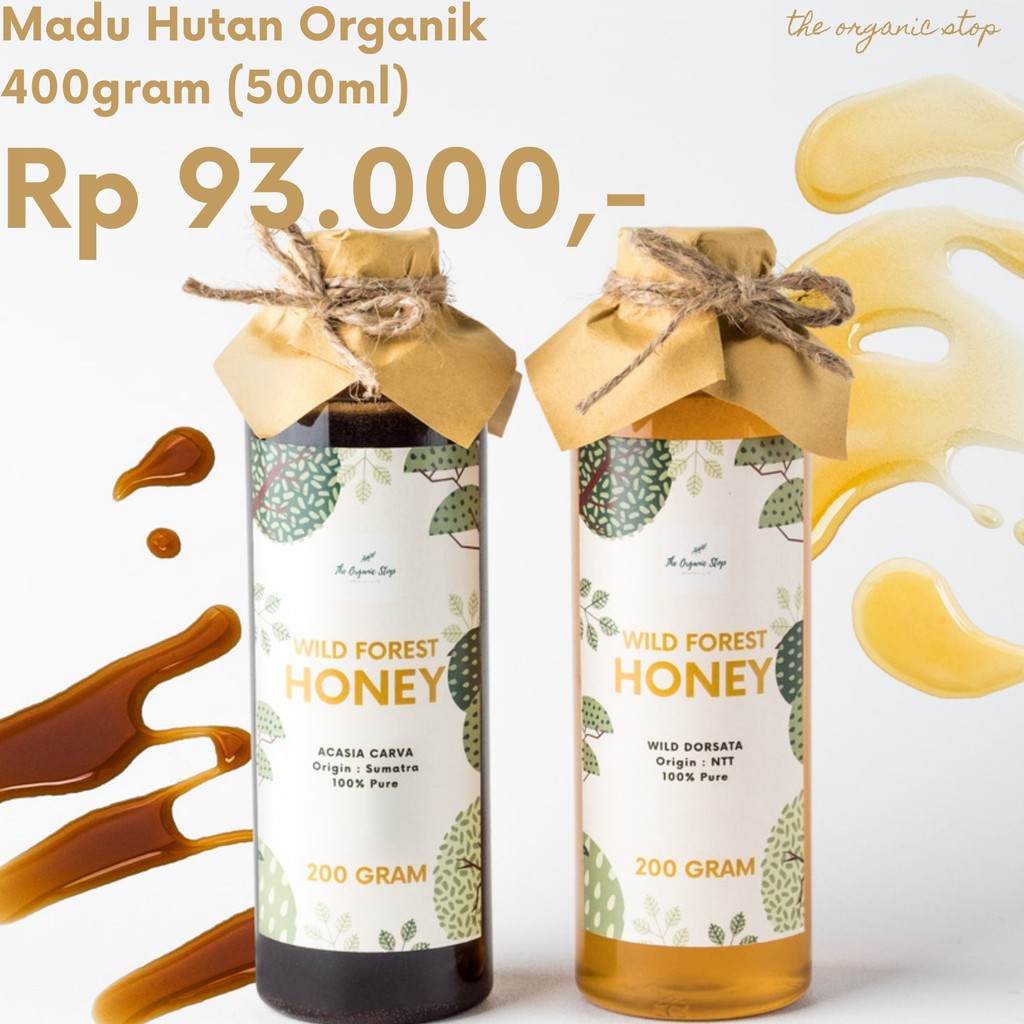 

(HEMAT!) TheOrganicStop Paket Madu Hutan Organik Murni 400gram-2 jenis Sumatra & NTT 100% Murni