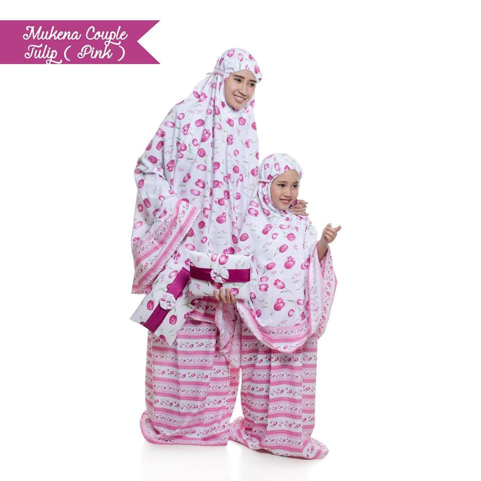 MUKENA COUPLE BALI TULIP TAS PESTA PINK IBU ANAK