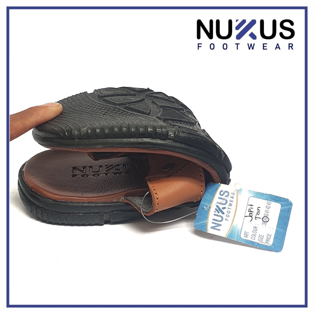 Nukus Footwear Sandal Japit Pria Kulit Coklat Tan - JKT