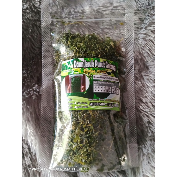 

Daun jeruk bubuk kasar siap saji kemasan 250 gram