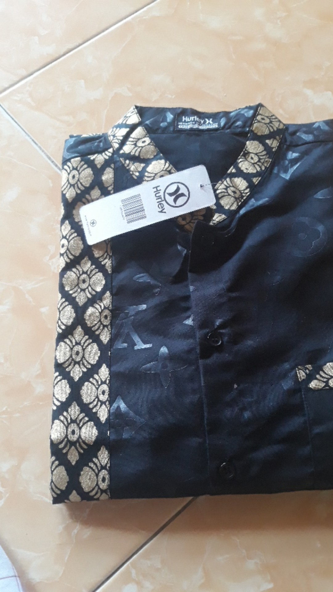 Batik Kemeja Pria Lengan Pendek  Motif Slempang Abu Hitam Alkhalis