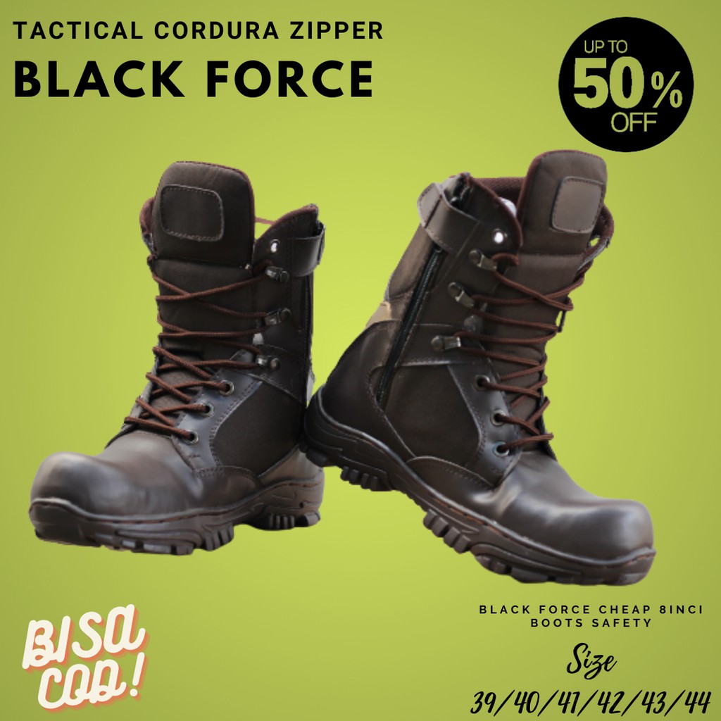 Sepatu Pria Ujung Besi Black Force Cheap 8inci Tinggi Coklat Boots Safety Tactical Gurun Kerja Laki