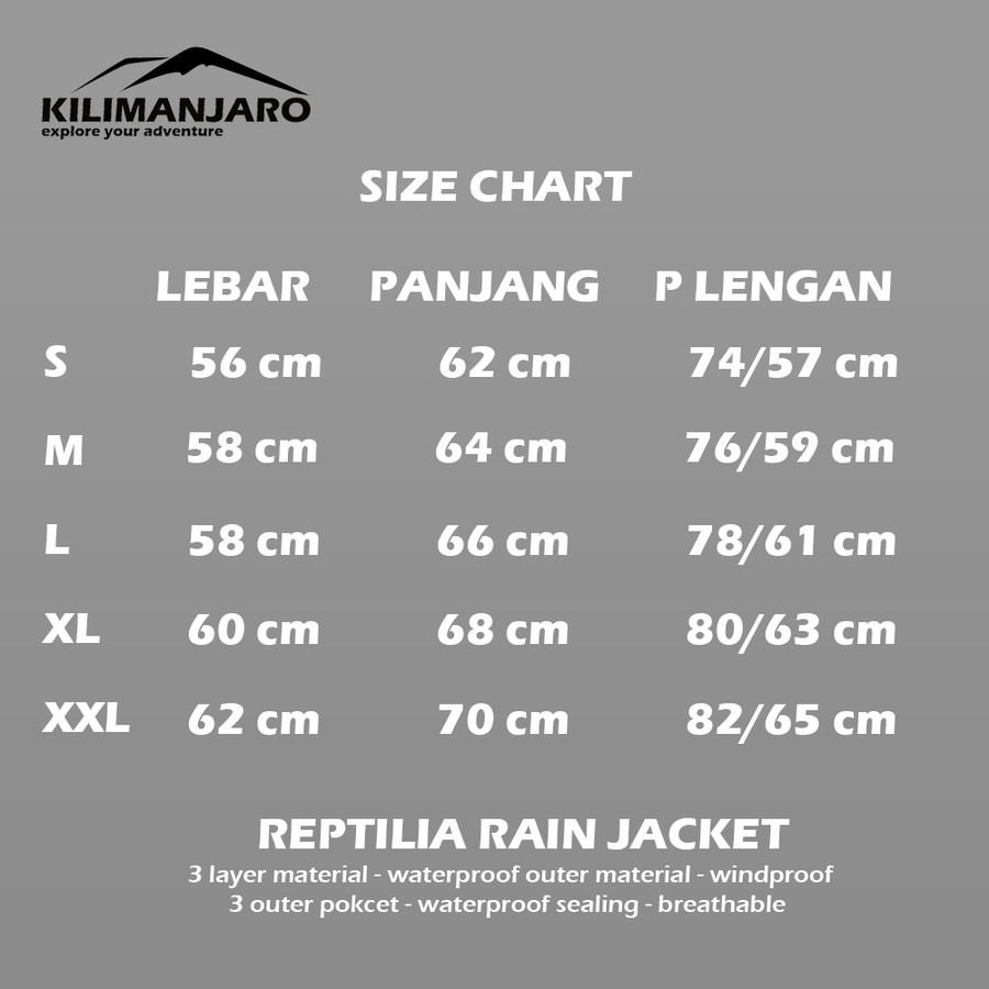 Jaket Kilimanjaro Reptilia 3 Layer Waterproof - Kilimanjaro Rain Jacket - Jaket Windproof