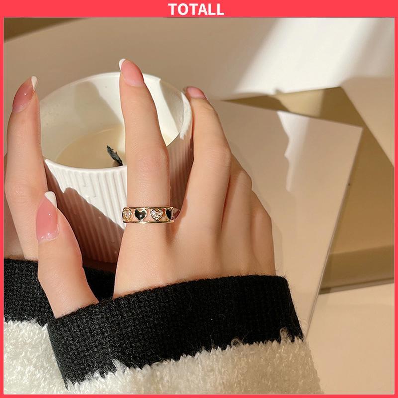 COD Cincin Ringan Mewah Hollow Keluar Berlian Imitasi Cinta Chic Advanced Adjustable Cincin Wanita-Totall