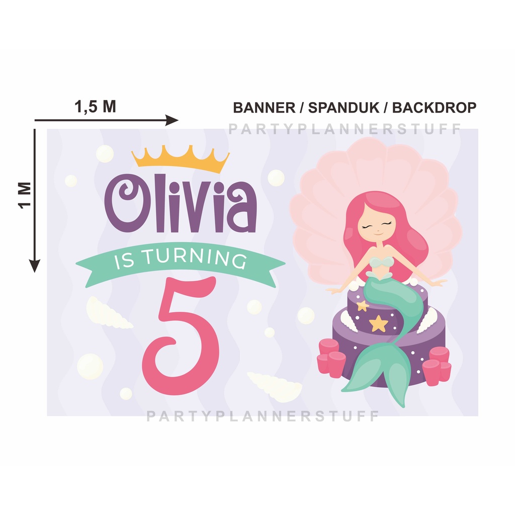 Spanduk banner backdrop dekor ulang tahun anak tema mermaid under the sea birthday banner ultah anak