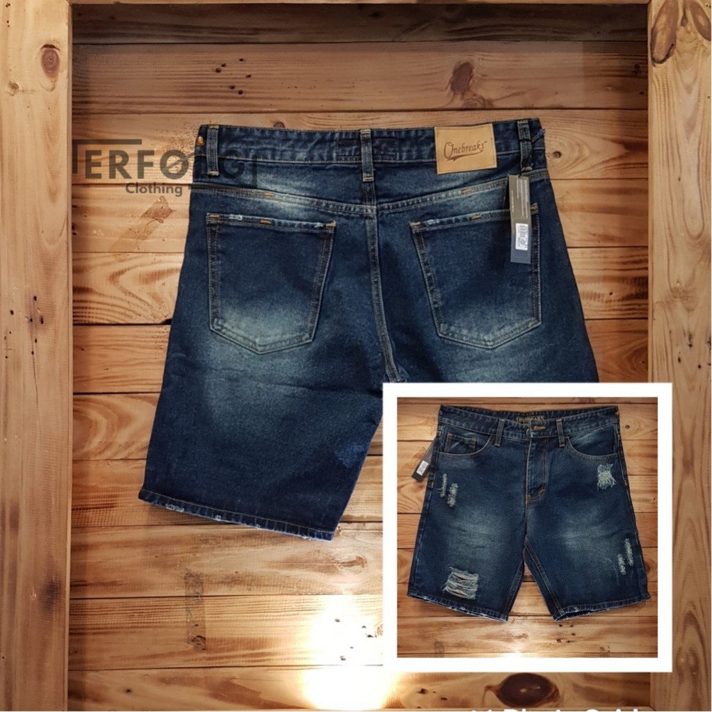 Celana Denim Pria Pendek Jeans Cowok Sobek Calana Ripped Robek Distro Original Brand Lokal Bandung