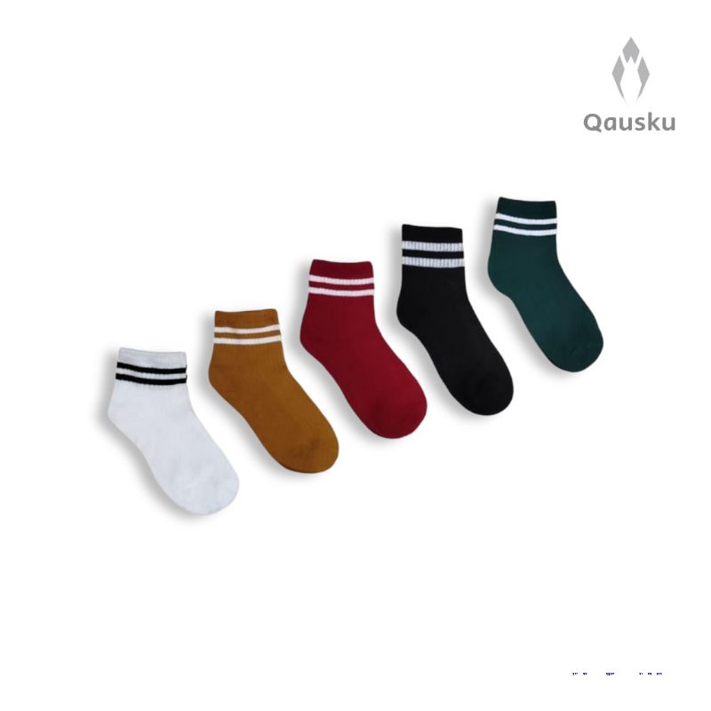 Qausku Kaos Kaki Stripe pendek | kaos kaki pendek pria tebal | kaos kaki pendek wanita tebal | kaos 