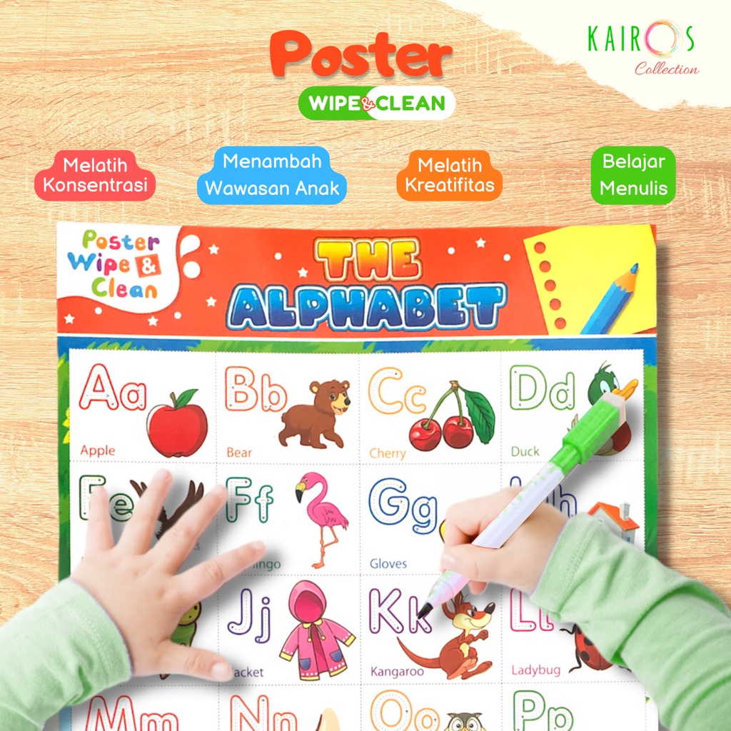 3 Poster Dinding Glossy Wipe and Clean Edukasi Anak Paud TK SD Belajar Menulis Calistung Glosi