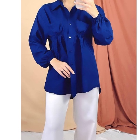 Cantika Top /Kemeja Poplin Pocket Bocket Ruffle