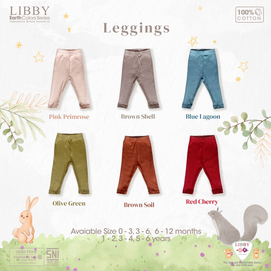 LIBBY Earth Colors Leggings 0-2 Tahun (1pcs/pack) / Legging Anak 0-6 Y (Tersedia varian warna dan ukuran)