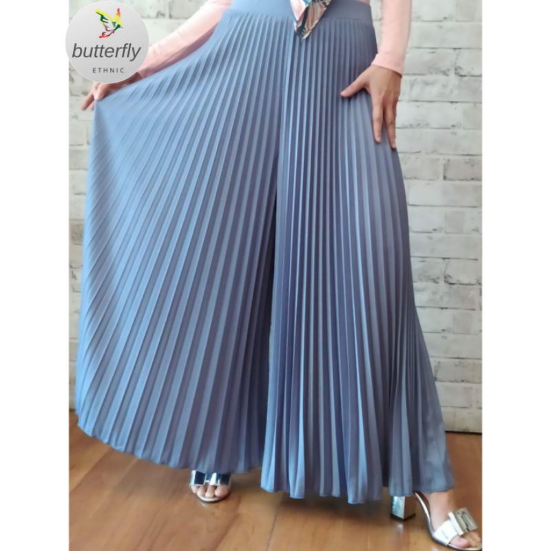 Celana Kulot Plisket / Prisket Pallazo / Kulot Wanita Lebar Payung / Bawahan Rempel / Lipit