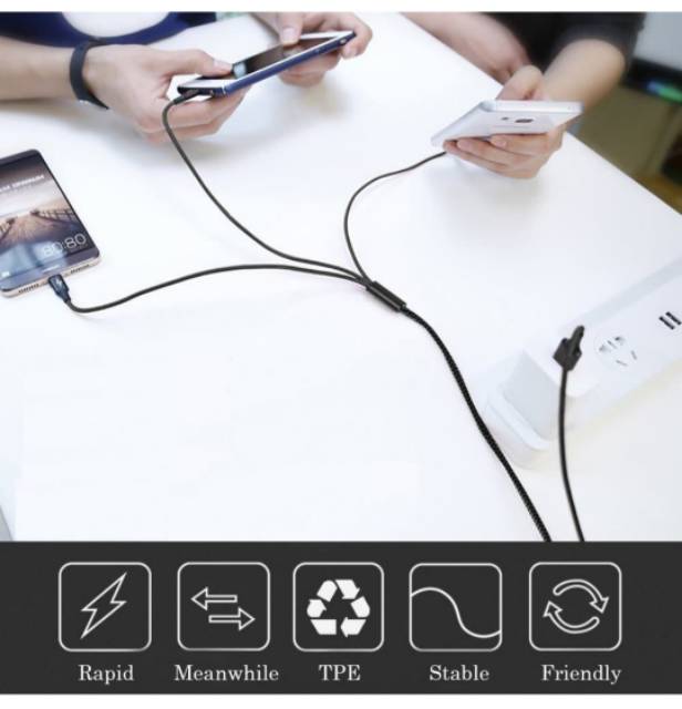 Kabel Charger Joyseus 3 in 1 Iphone Micro USB dan Type C - Black