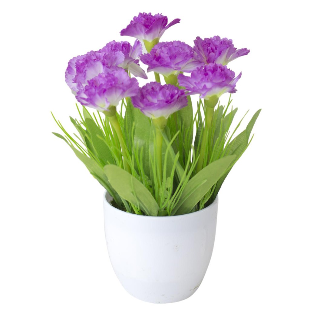 AM815 Bunga Plastik / Pajangan Bunga Artificial / Vas Bulat-Ungu