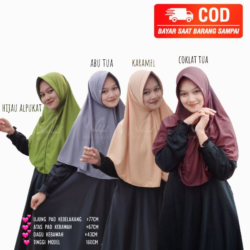 Lewi hijab JILBAB INSTAN BERGO kerudung krudung hijab size M NON serut bahan kaos anak sekolah