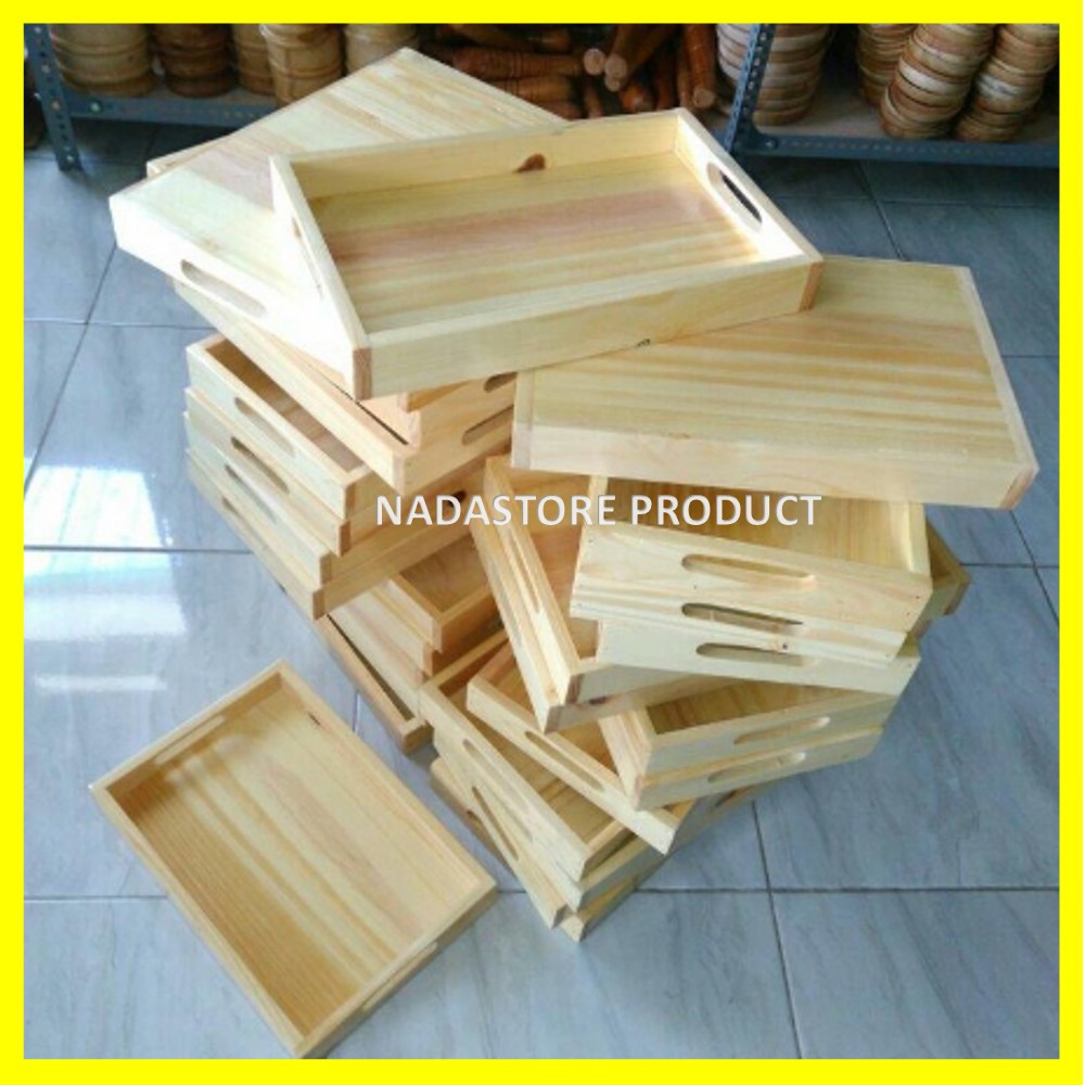 Nampan Kayu / Baki Kayu / Tray Kayu Pinus 30 x 22 x 4 Termurah W004