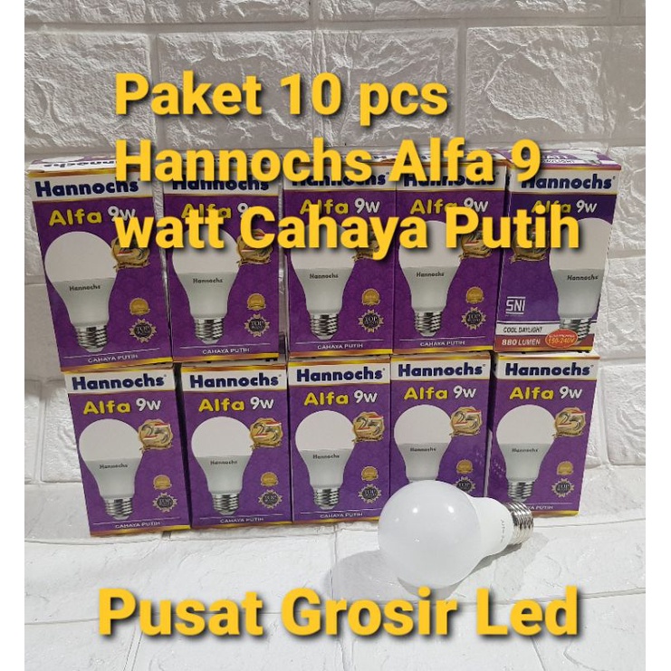 Paket 10 pcs Hannochs Alfa 9 watt 9w Cahaya Putih