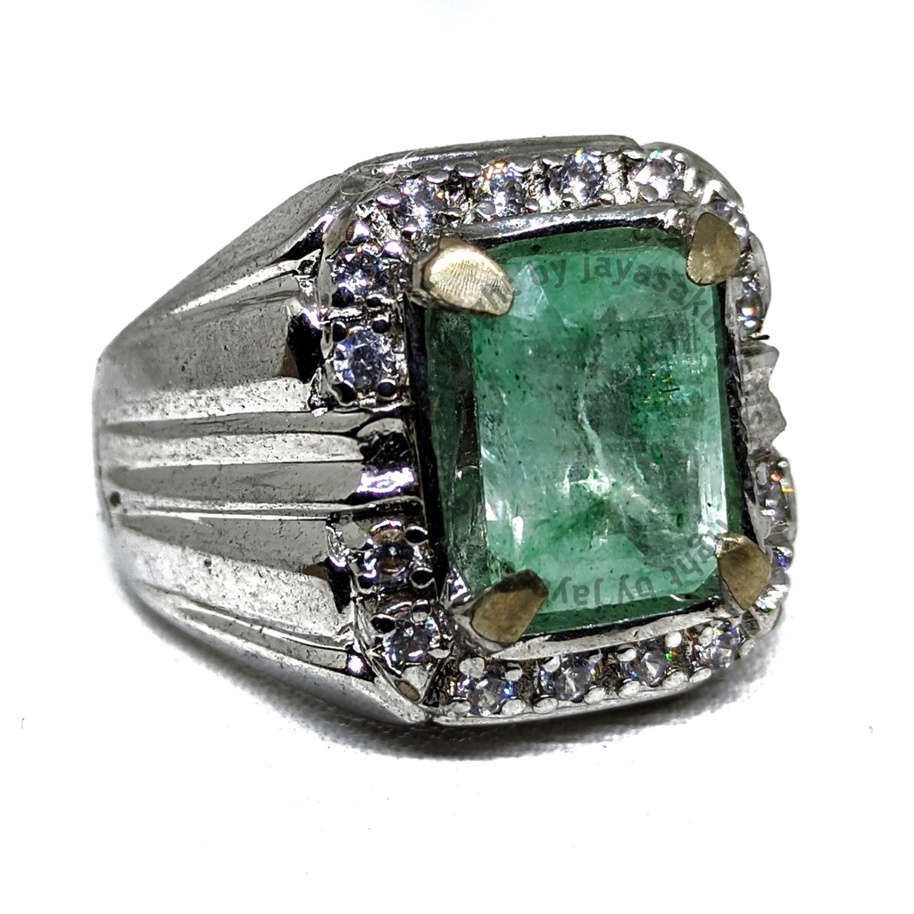 Natural Batu Permata Emerald Berly Zamrud Colombia Ring Alpaka EBZC07