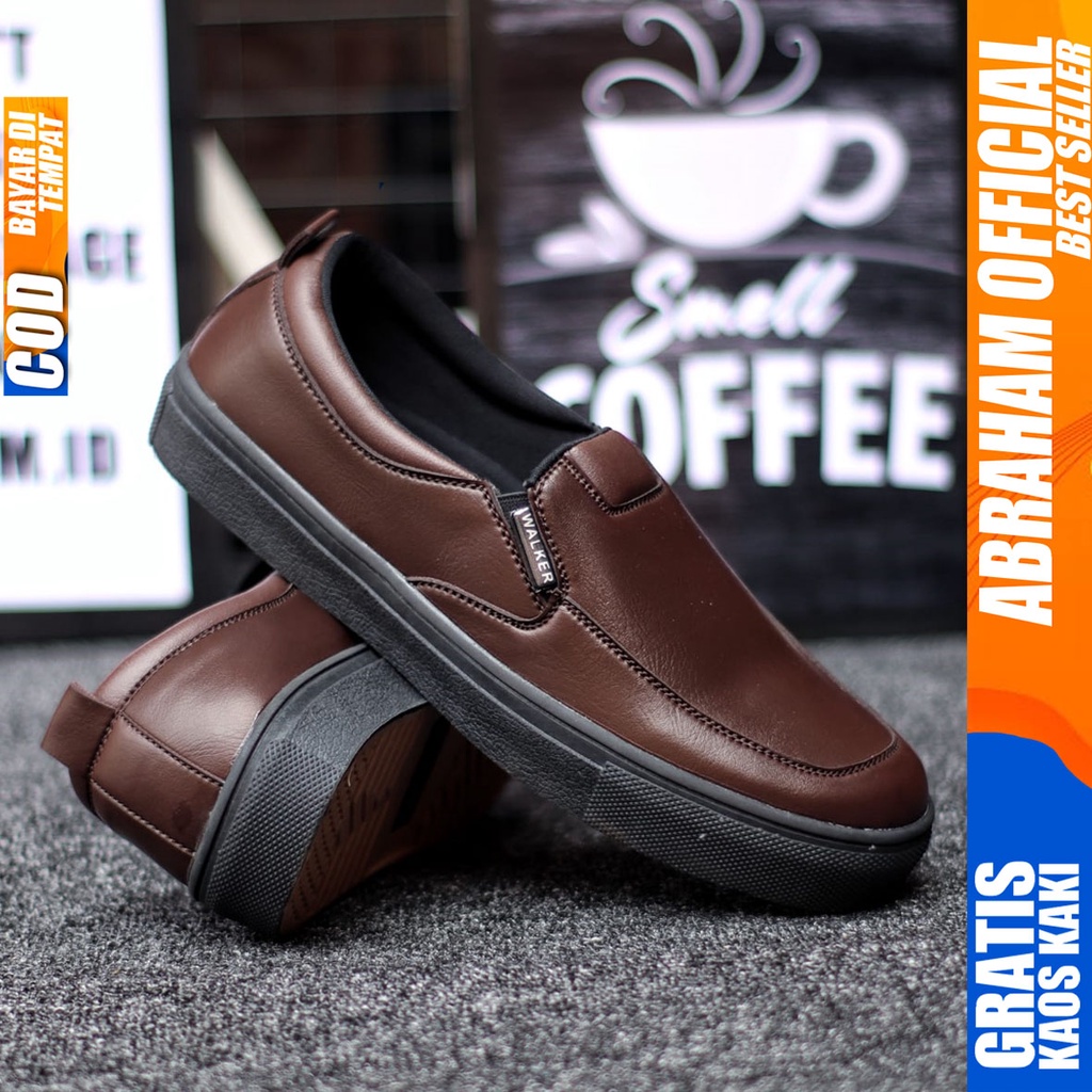 Abraham Lubis - Sepatu Slip On Casual Pria Kerja Kantor Hitam Polos