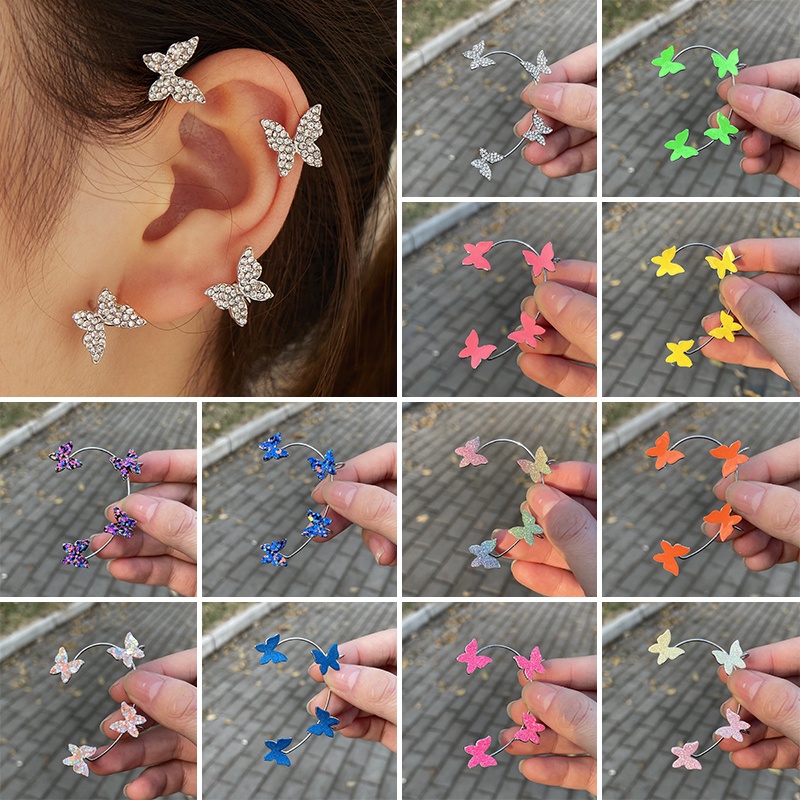 Anting Klip Tulang Telinga Desain Kupu-Kupu luminous Bahan 925 silver Tanpa Tindik Untuk Wanita