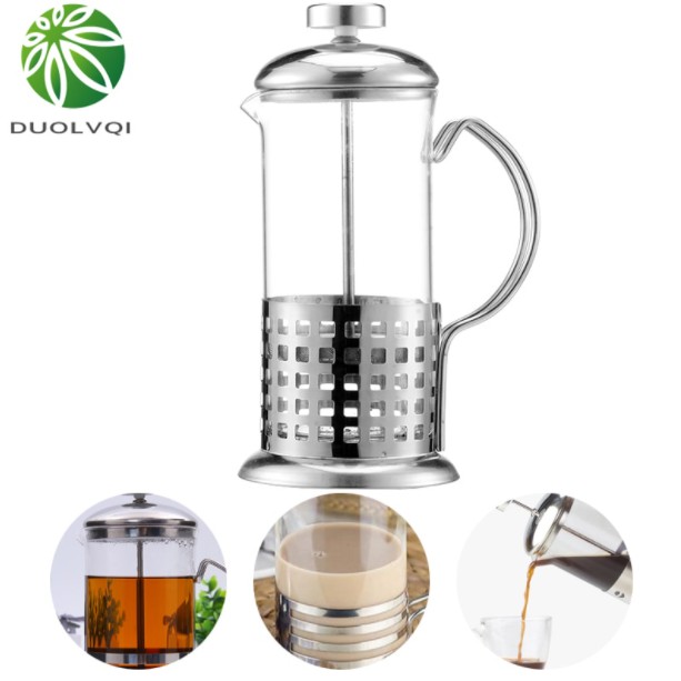 Duolvqi French Press Coffee Maker Pot Grid Pattern 350ml - KG72I - Silver