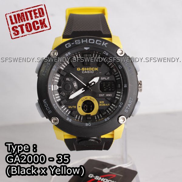 Jual termurah ... FOTO REAL ... G Shock GA-2000 yellow X Bllack Hitam Army Jam tangan digital pria