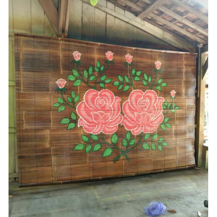 TIRAI BAMBU KEREY BAMBU MOTIF MAWAR UK 3X2METER