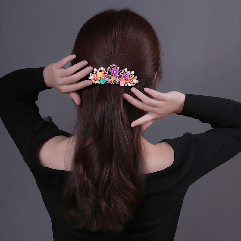 Jepit Rambut Korea Otomatis 9.5cm Jedai Jepitan Besi Alloy Jepit Ponytail PREMIUM Kristal Mutiara Bunga Wanita Dewasa