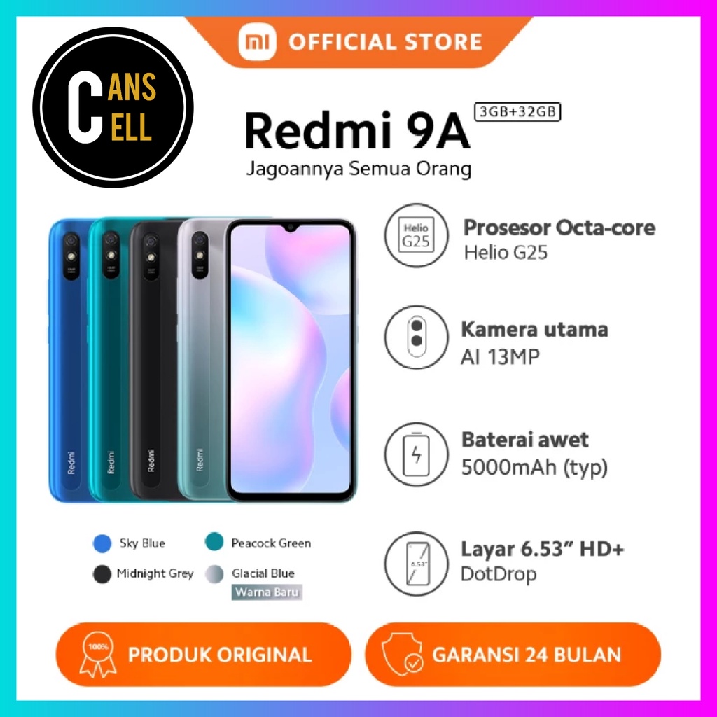 XIAOMI REDMI 9A RAM 2/32 DAN 3/32 FREE HEADSET JBL. GARANSI RESMI XIAOMI