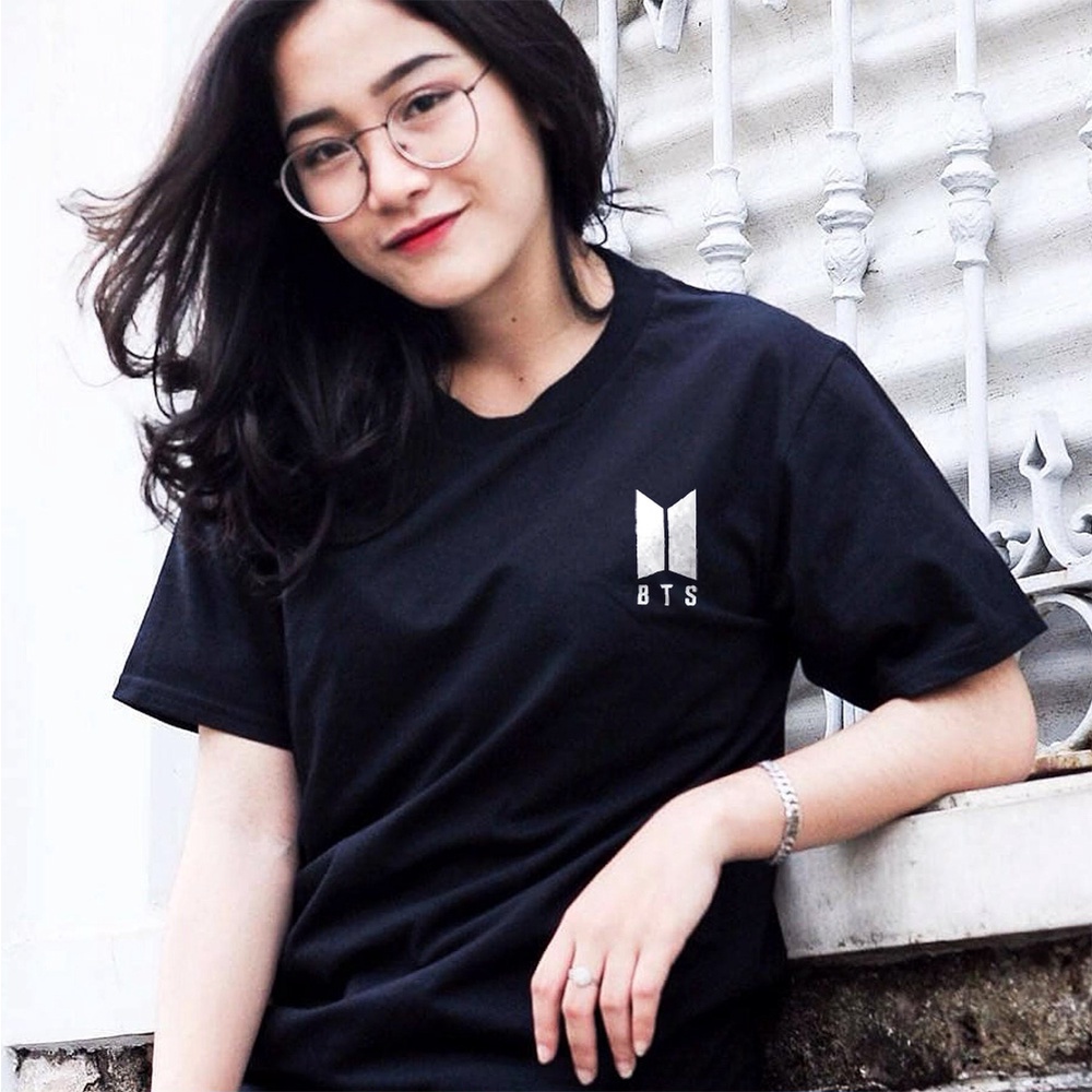 T-shirt Real Katun Combad 30s Unisex Cewek Cowok Motif Logo BTS - Kaos