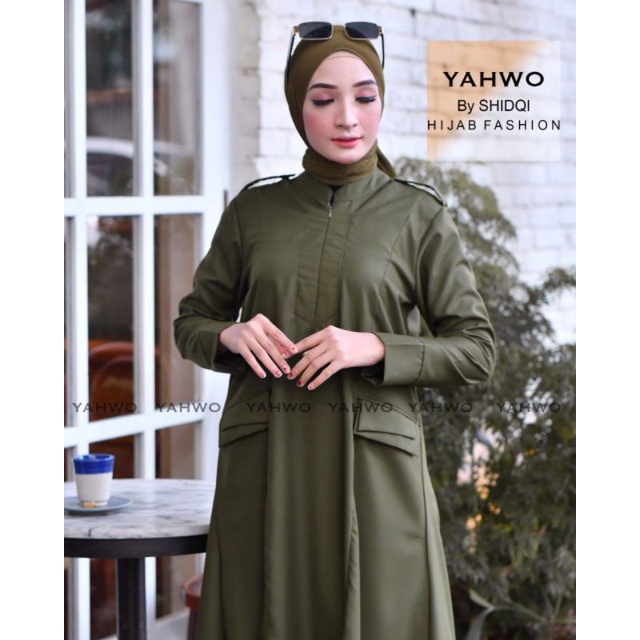 GAMIS KATUN TOYOBO FODU WARNA ARMY/GAMIS WANITA BEST SELLER/DRESS YAHWO ORIGINAL/GAMIS YAHWO  ORI/GAMIS BUSUY/BAJU GAMIS WANITA TERBARU/GAMIS kode R009