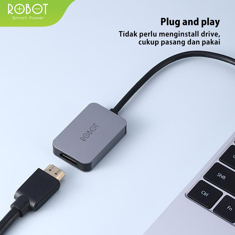 ROBOT - HT100 Type-C to HDMI Adapter with 4K HDMI Alumunium Alloy - Garansi 1 Tahun