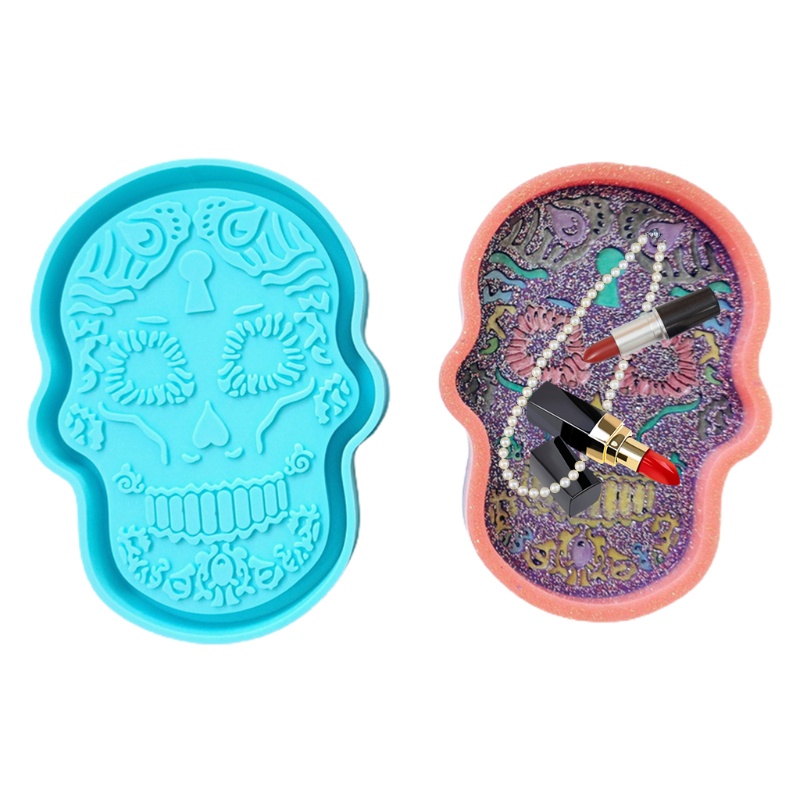 SIY  Resin Tray Mold Resin Skull Head Shape Tray Mold Serving Board Silicone Mold