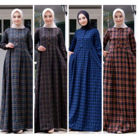 baju gamis wanita dress muslim terbaru FLANEL JUMBO XXXL [ LD 130 BB 95-120 KG ] GAMIS KOTAK-KOTAK b