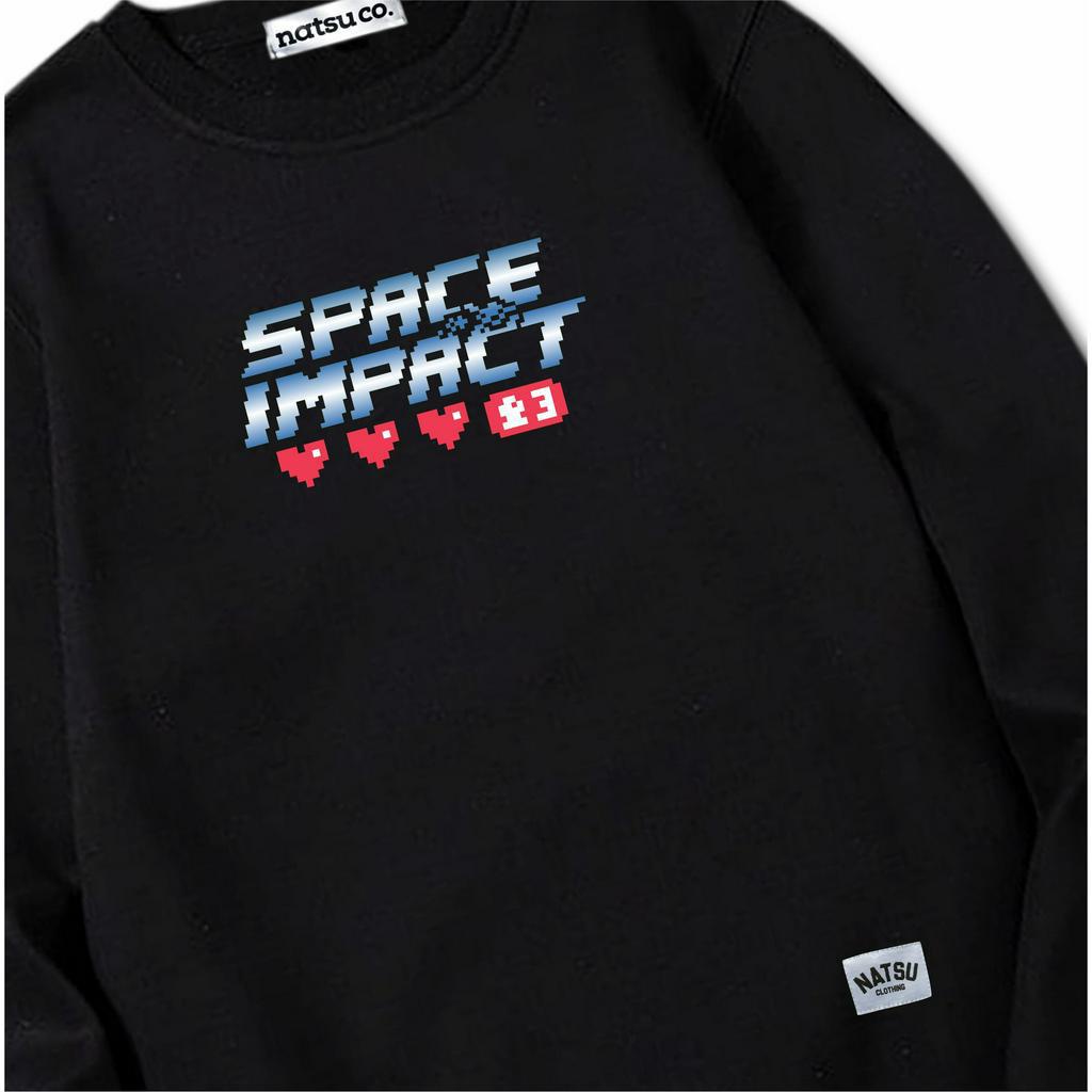 Natsu project Sweater Crewneck Pria Wanita SPACE IMPACT HITAM