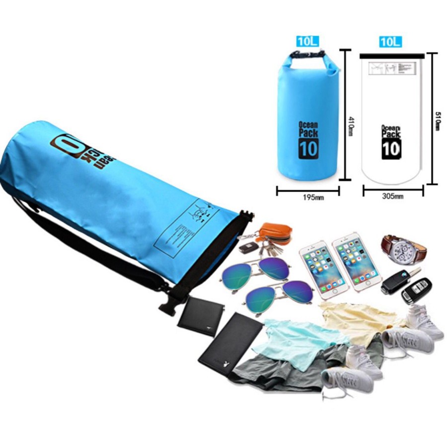 【COD】 Ocean Pack` Dry Bag 10 Liter` DryBag Waterproof 10L` Tas Kantong Anti Air 10 L` Diving Snorkling Renang Hiking Camping Traveling