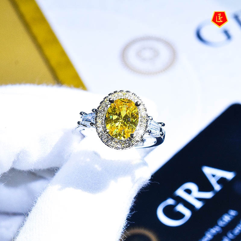 [Ready Stock]Inlaid Oval Yellow Diamond Open Ring