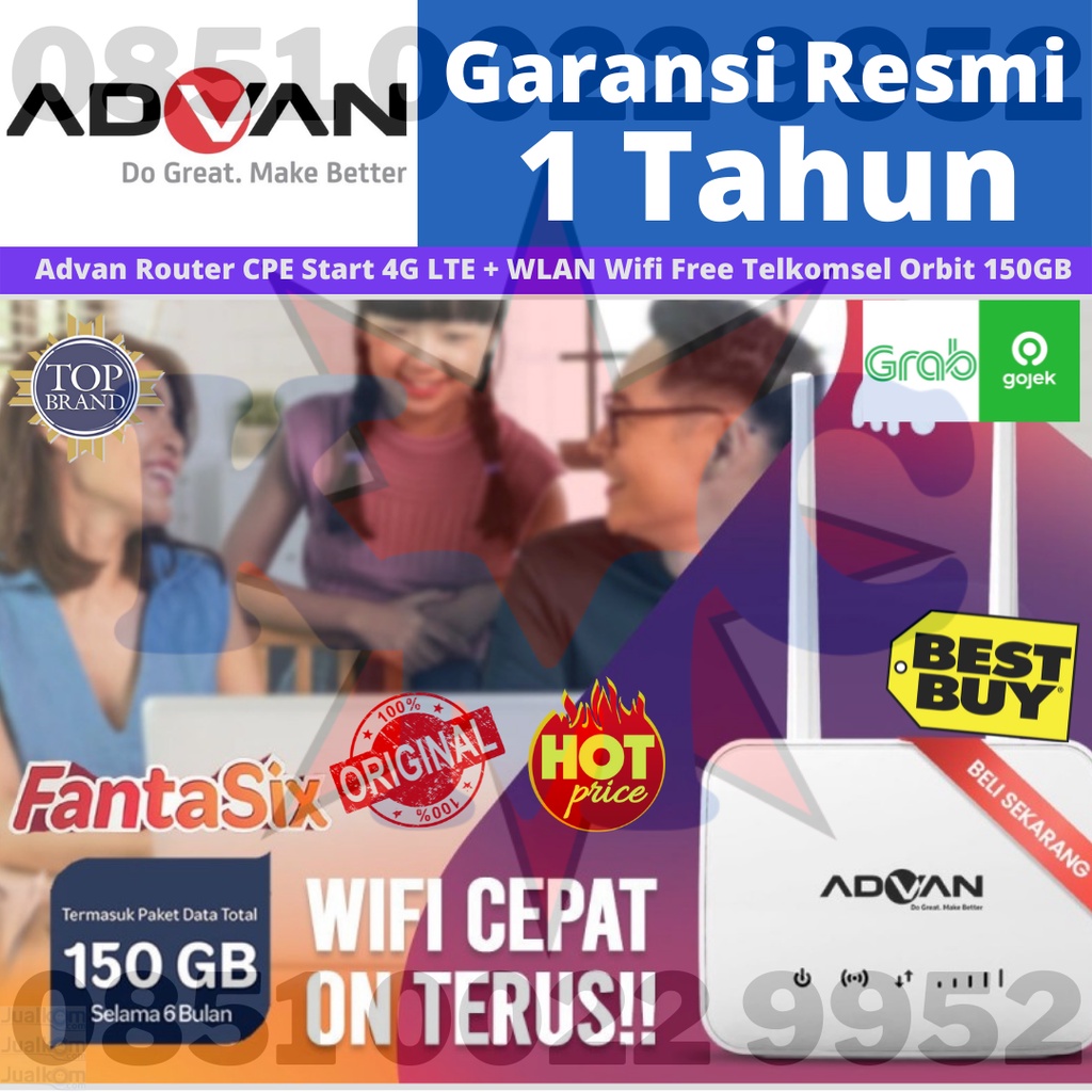 Advan Router CPE Start 4G LTE + WLAN Wifi Free Telkomsel Orbit 150GB 6 Bulan