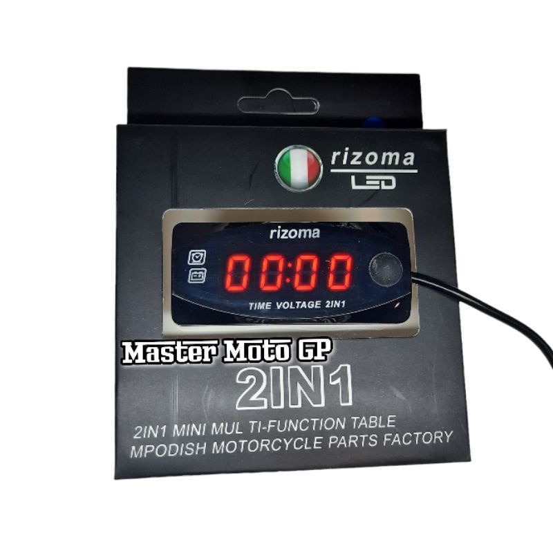 Digital voltmeter 2in1 Rizoma led 7,1cm volt meter time 2in1 mini multi fungsi Volt meter jam sepeda motor