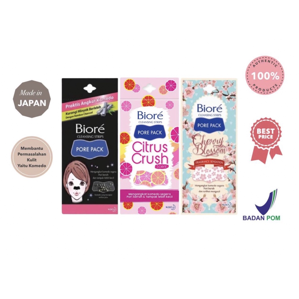 BIORE Pore Pack Black Strip Mens | Cherry Blossom | Batik | Citrus Crush - (isi 4lbr Pembersih Komedo)