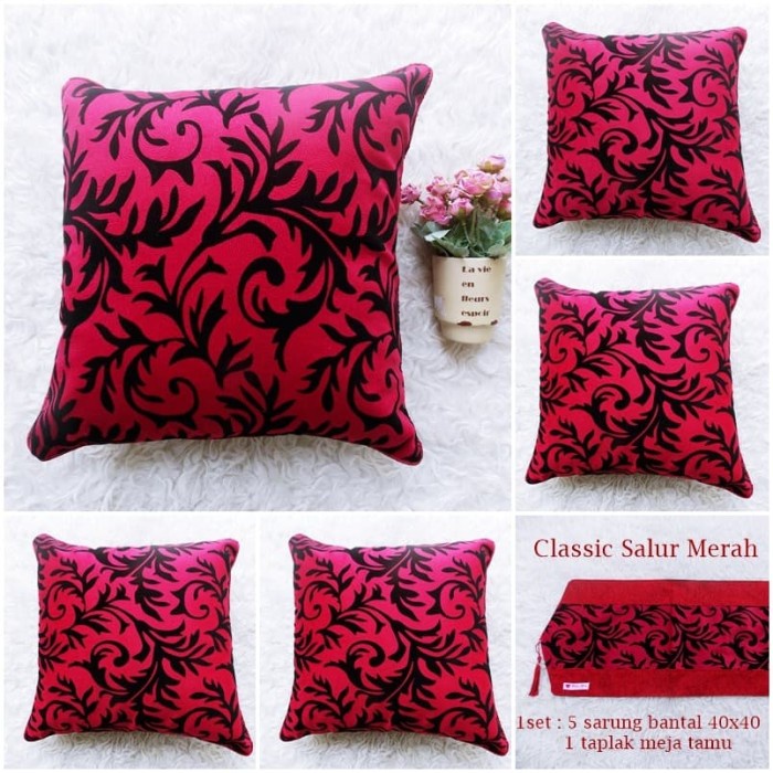 Sarung Bantal Sofa - Sarung Bantal Sofa Kursi Classic Vintage Mewah / Sbk Set 40X40 Merah