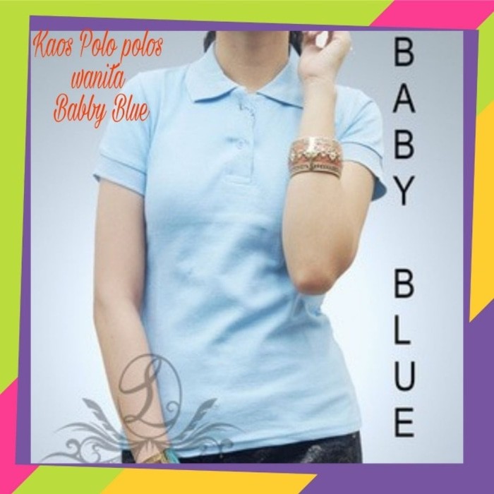 kaos kerah polos wanita/kaos kerah murah/kaos wanita polos/biru muda