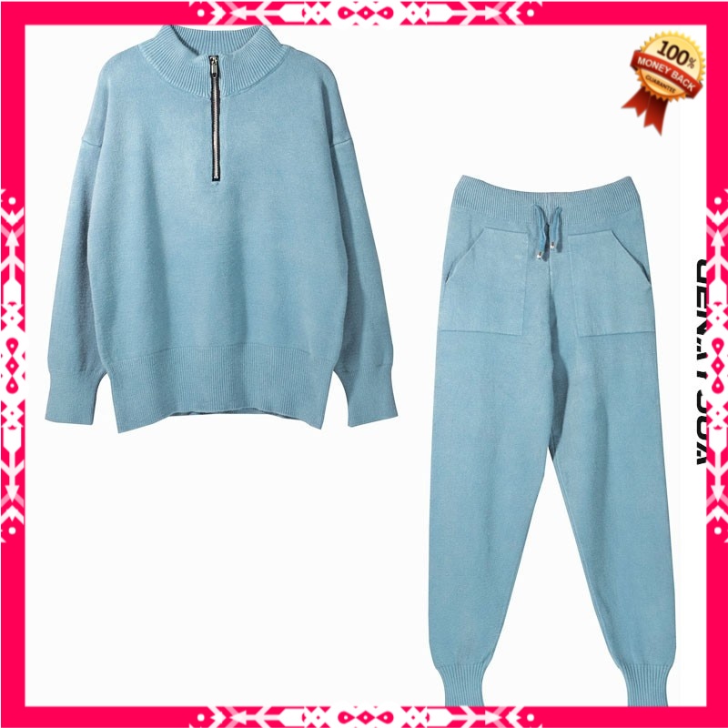 Sweater Setelan Wanita Genayooa Knit Tracksuit Women's Set Jogging Femme 2 Piece Set Women Outfits C