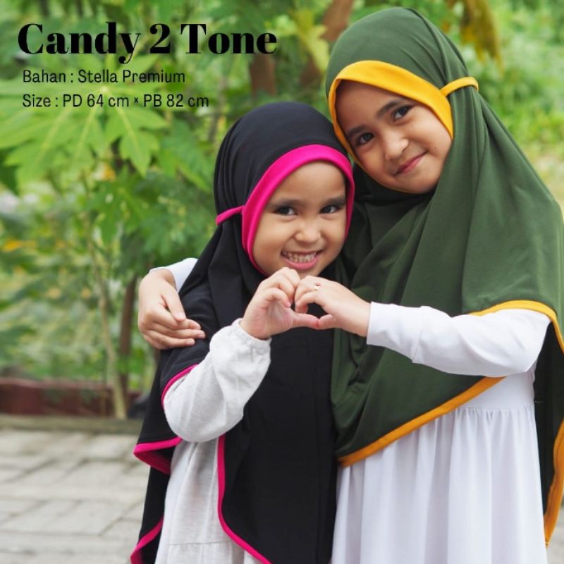 HIJAB ANAK / KHIMAR ANAK - NON PED TALI - CANDY 2 TONE BAHAN STELLA PREMIUM - BEST SELLER BISA COD