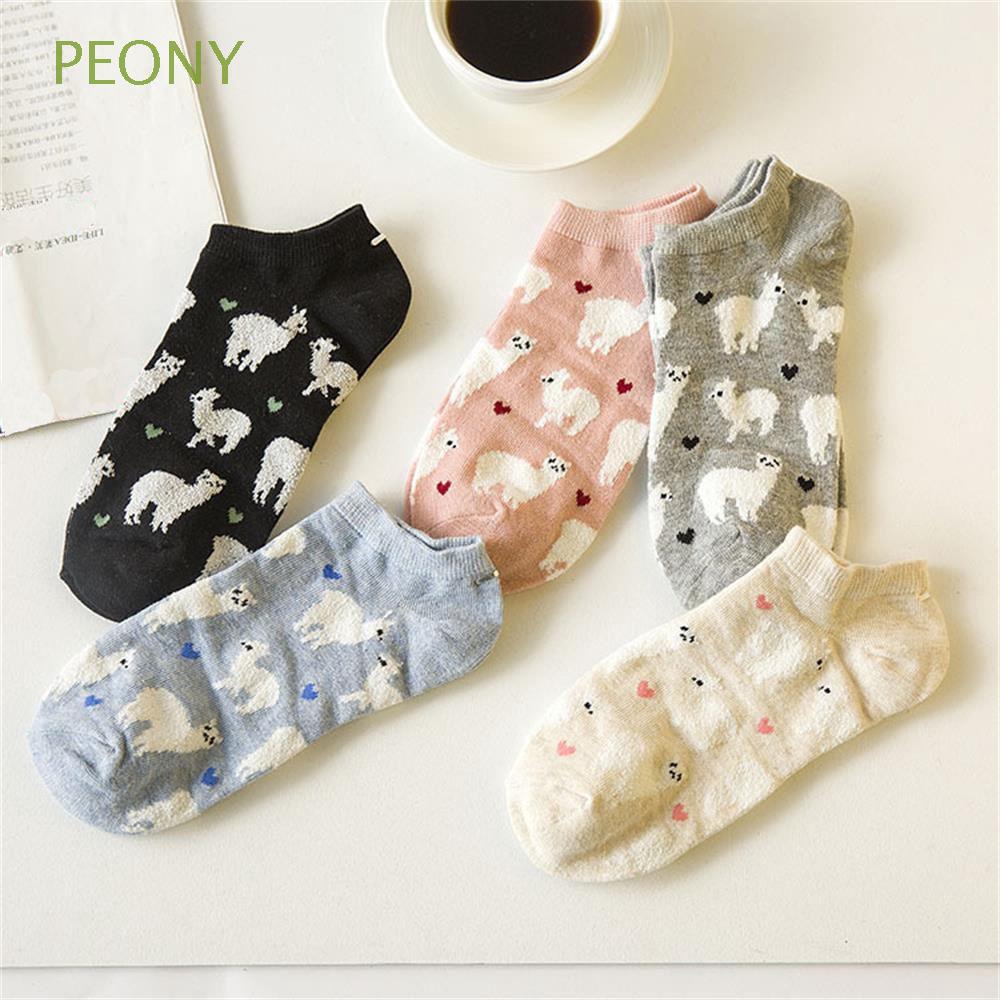 1 Pasang Kaos Kaki Katun Lembut Casual Motif Kartun Hewan Alpaca